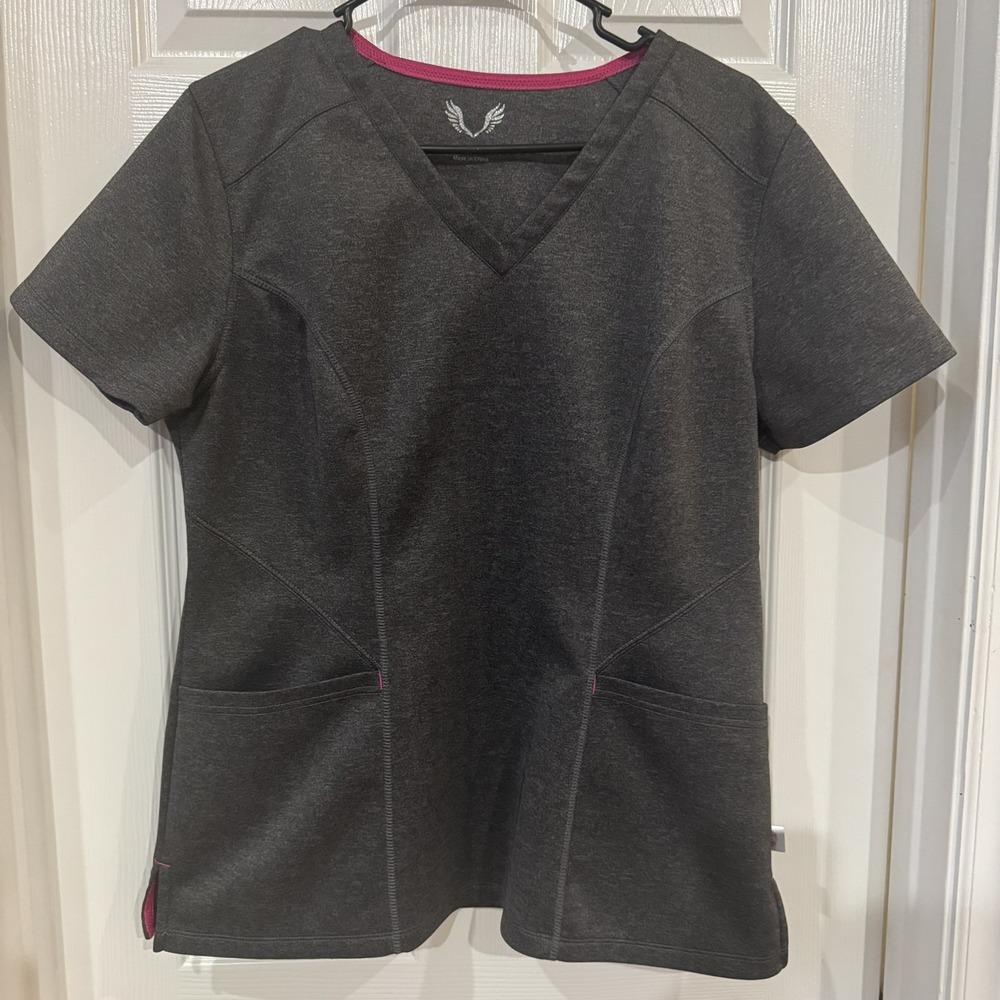 Smitten Women's Size Large Gray Rock Star Tunic V-Neck Scrub Top S101027
